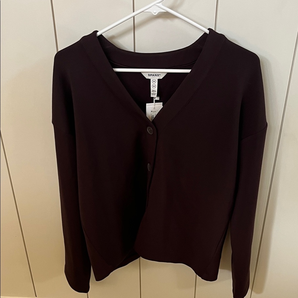 SPANX Women's Dark Button-Down Air Essntials Sweatshirt